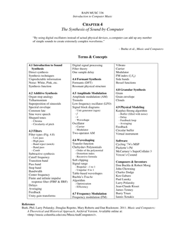 Music & Computers Ch. 4 Overview