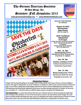 The German American Societies Summer-Fall Newsletter 2015