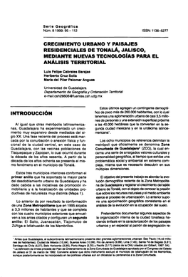 Crecimiento Urbano Y Paisajes Residenciales De Tonalá, Jalisco, Mediante Nuevas Tecnologías Para El Análisis Territorial