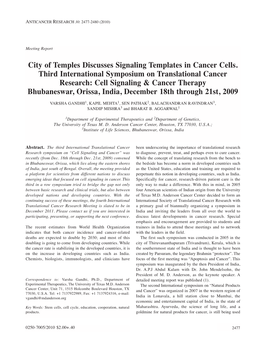 City of Temples Discusses Signaling Templates in Cancer Cells