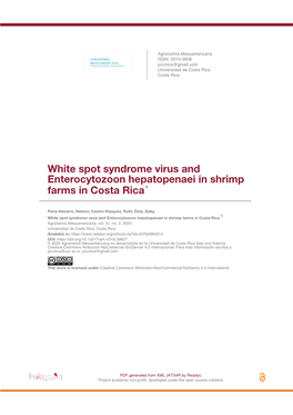 White Spot Syndrome Virus and Enterocytozoon Hepatopenaei in Shrimp Farms in Costa Rica 1