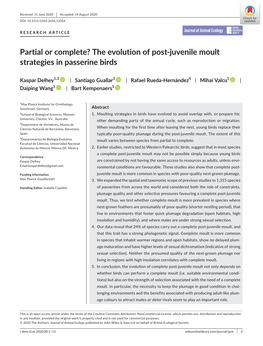 The Evolution of Post‐Juvenile Moult Strategies in Passerine Birds