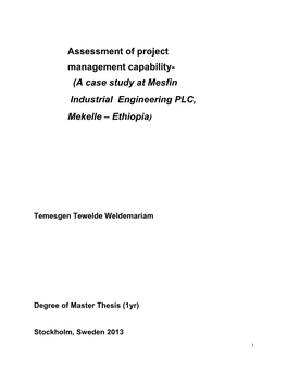 Assessment of Project Management Capability- (A Case Study at Mesfin Industrial Engineering PLC, Mekelle – Ethiopia)