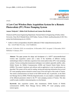 A Low Cost Wireless Data Acquisition System for a Remote Photovoltaic (PV) Water Pumping System