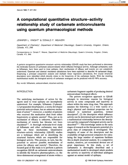 A Computational Quantitative Structure-Activity Relationship Study of Carbamate Anticonvulsants Using Quantum Pharmacological Methods
