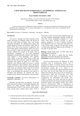 A New Species of Scorzonera L. (Cichorieae- Asteraceae) from Pakistan