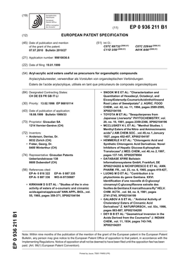 Aryl-Acrylic Acid Esters Useful As Precursors for Organoleptic