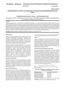 Antiasthmatic Activity of Methanolic Extract of Delphinium Denudatum Wall