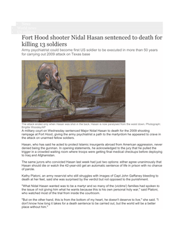 Fort Hood Shooter Nidal Hasan Sentenced to Death for Killing 13 Soldiers