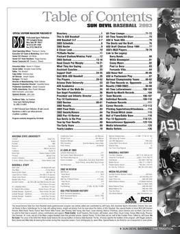 Table of Contents SUN DEVIL BASEBALL 2003