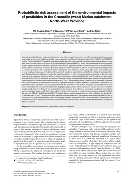 Probabilistic Risk Assessment of the Environmental Impacts of Pesticides in the Crocodile (West) Marico Catchment, North-West Province