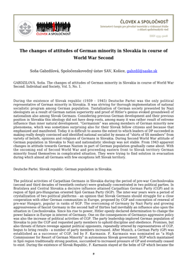 The Changes of Attitudes of German Minority in Slovakia in Course of World War Second