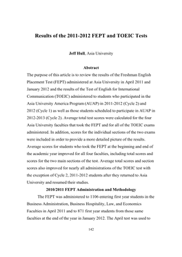 Results of the 2011-2012 FEPT and TOEIC Tests