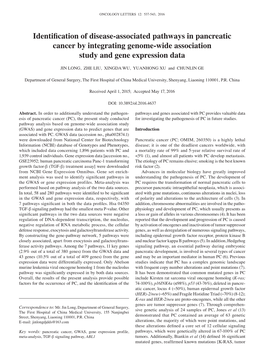 Identification of Disease-Associated Pathways in Pancreatic Cancer by Integrating Genome-Wide Association Study and Gene Expression Data