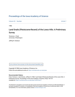 Land Snails (Pleistocene-Recent) of the Loess Hills: a Preliminary Survey