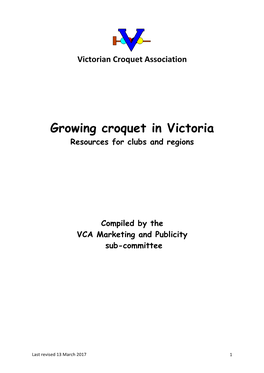 Growing Croquet in Victoria Resources for Clubs and Regions