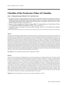 Checklist of the Freshwater Fishes of Colombia