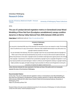 The Use of Landsat Derived Vegetation Metrics in Generalised Linear Mixed Modelling of River Red