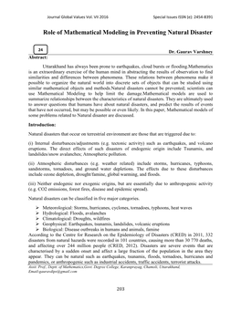 Role of Mathematical Modeling in Preventing Natural Disaster