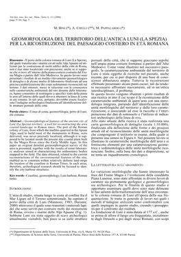 Geomorfologia Del Territorio Dell'antica Luni (La Spezia) Per La Ricostruzione