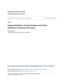 Housing Strategies and Political Mobilization in Moscow's Renovation