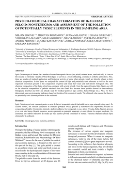 Physico-Chemical Characterization of Igalo Bay Peloid (Montenegro) and Assessment of the Pollution of Potentially Toxic Elements in the Sampling Area