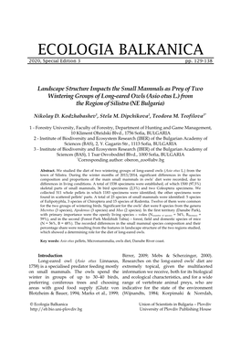 Landscape Structure Impacts the Small Mammals As Prey of Two Wintering Groups of Long-Eared Owls (Asio Otus L.) from the Region of Silistra (NE Bulgaria)