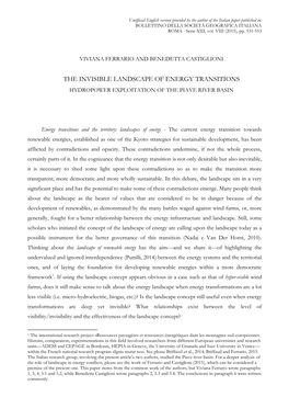 The Invisible Landscape of Energy Transitions Hydropower Exploitation of the Piave River Basin