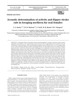 Acoustic Determination of Activity and Flipper Stroke Rate in Foraging Northern Fur Seal Females