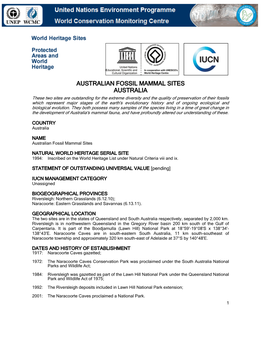 Australian Fossil Mammal Sites Australia