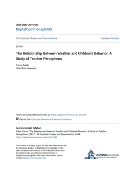 The Relationship Between Weather and Children's Behavior: a Study of Teacher Perceptions