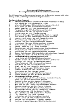 Gemeinsame Wahlbekanntmachung Der Samtgemeinde Harpstedt Und Der Gemeinde Harpstedt