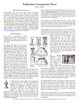 Tridentine Community News July 2, 2006