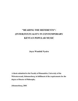 (Inter)Textuality in Contemporary Kenyan Popular Music