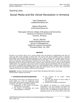 Social Media and the Velvet Revolution in Armenia