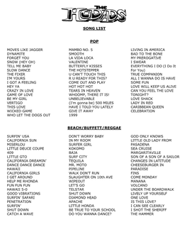 Song List Pop Beach/Buffett/Reggae