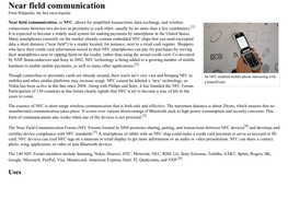Near Field Communication from Wikipedia, the Free Encyclopedia