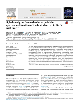 Splash and Grab: Biomechanics of Peridiole Ejection and Function of the Funicular Cord in Bird's Nest Fungi