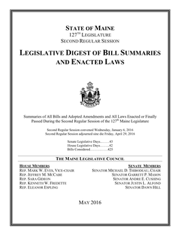 Legislative Digest of Bill Summaries and Enacted Laws
