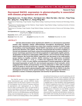 Decreased DACH1 Expression in Glomerulopathy Is Associated with Disease Progression and Severity