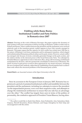 Institutional Conflict and Party Politics in Romania Since 2007
