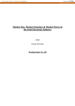Market Power and Dominance in the Irish Electricity Industry
