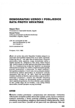 Demografski Uzroci I Posljedice Rata Protiv Hrvatske