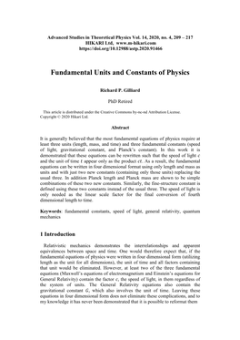 Fundamental Units and Constants of Physics