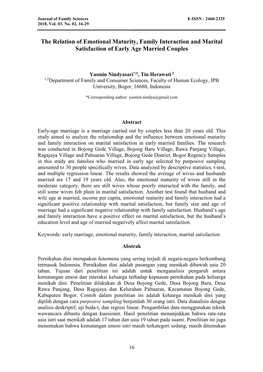 The Relation of Emotional Maturity, Family Interaction and Marital Satisfaction of Early Age Married Couples