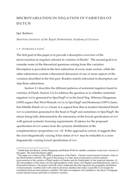 Microvariation in Negation in Varieties of Dutch