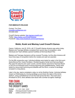 Webb, Koski and Mackay Lead Crossfit Games