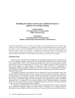 Modelling the Number and Severity of Railroad Tank Car Spills for Use in Policy Making