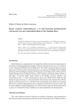 Ridha El Mokni & Duilio Iamonico Bassia Scoparia (Amaranthaceae