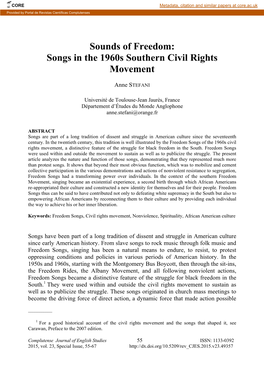 Sounds of Freedom: Songs in the 1960S Southern Civil Rights Movement